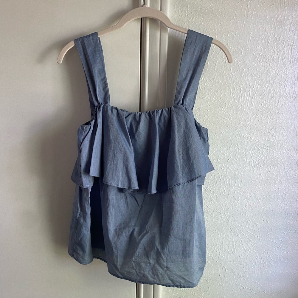 Who What Wear Tiered Chambray Blue Tank Top - Picture 10 of 16